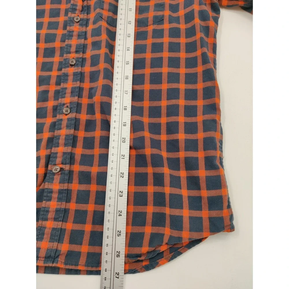 Banana Republic Mens Luxe Flannel Shirt MED Untucked Slim Fit Navy Orange Plaid